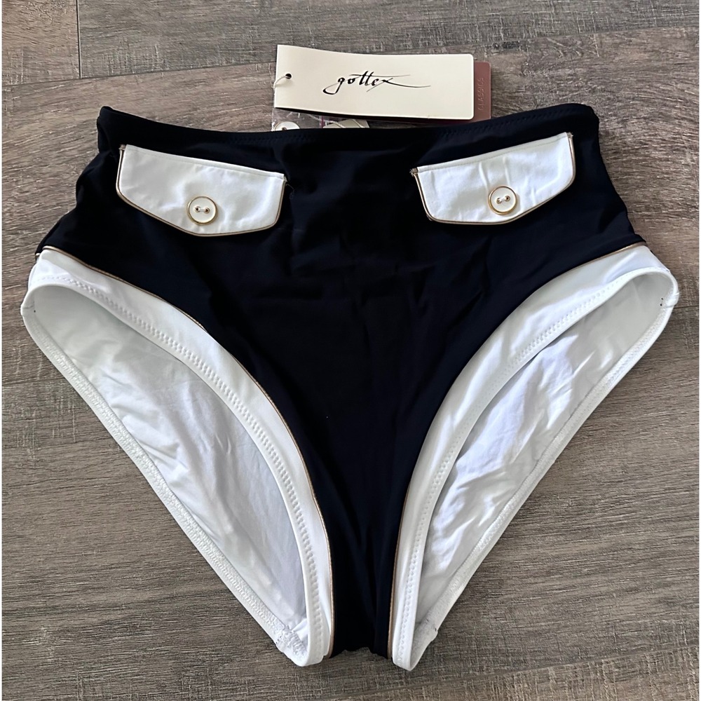 Gottex Classics Womens High Waisted Bikini Bottoms Black White Nautical Size 8 - Picture 7 of 10